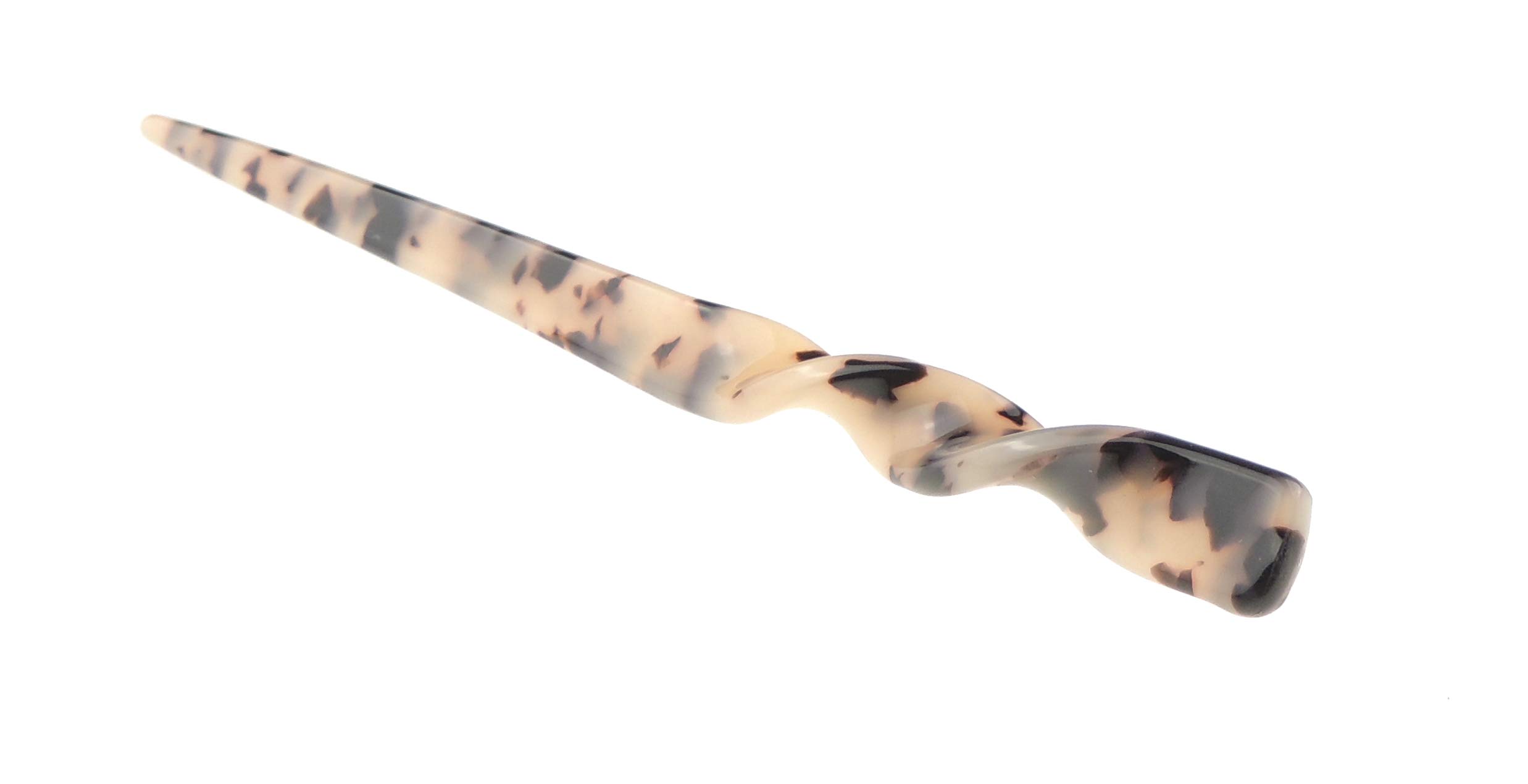 Ladies Marbled Look Swirly Twist Acrylic Chignon Bun Hair Stick Pin (Beige Dark Brown)