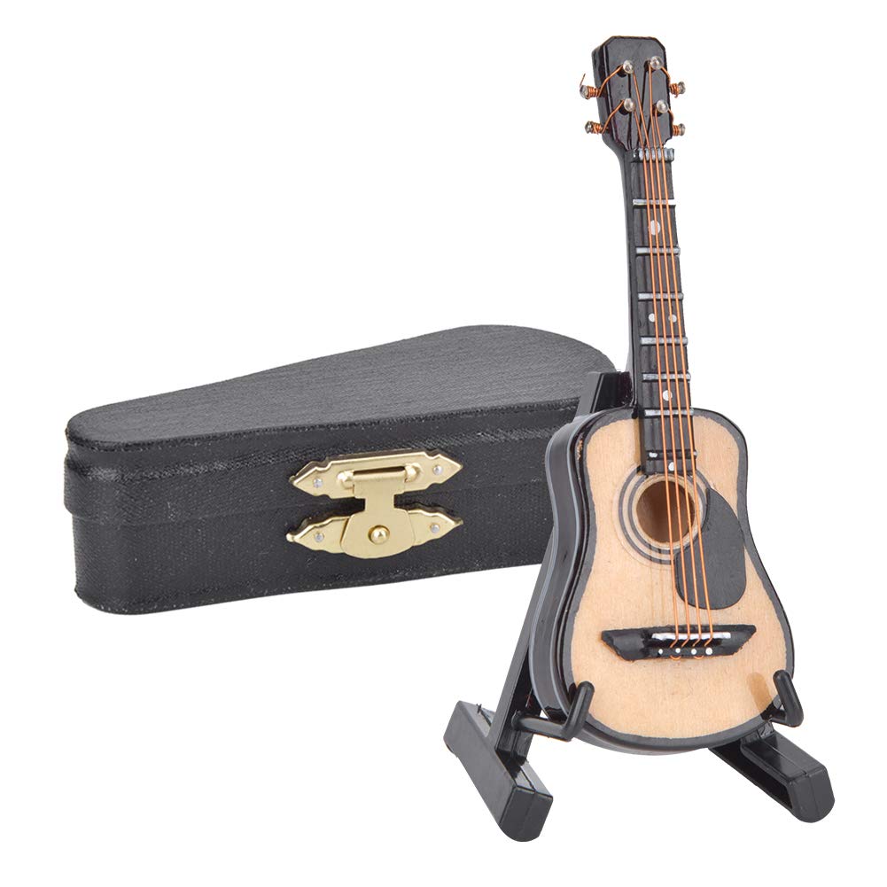Garosa Miniature Guitar Model Wooden Desk Display Mini Musical Ornaments Craft Home Decor with Stand and Box (8CM) Ornaments