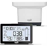 Wireless Rain Gauge Outdoor, Digital Rain Gauge Outdoors Best Rated with Thermometer,Accurate Self-Emptying Rain Measure Gauge for Garden,Remote Electronic Rain Meter,Freeze Proof Rainfall Measurer