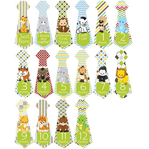 Belly Doodles 16 Necktie Monthly Baby Stickers Animals 6.6x2.5 Inch