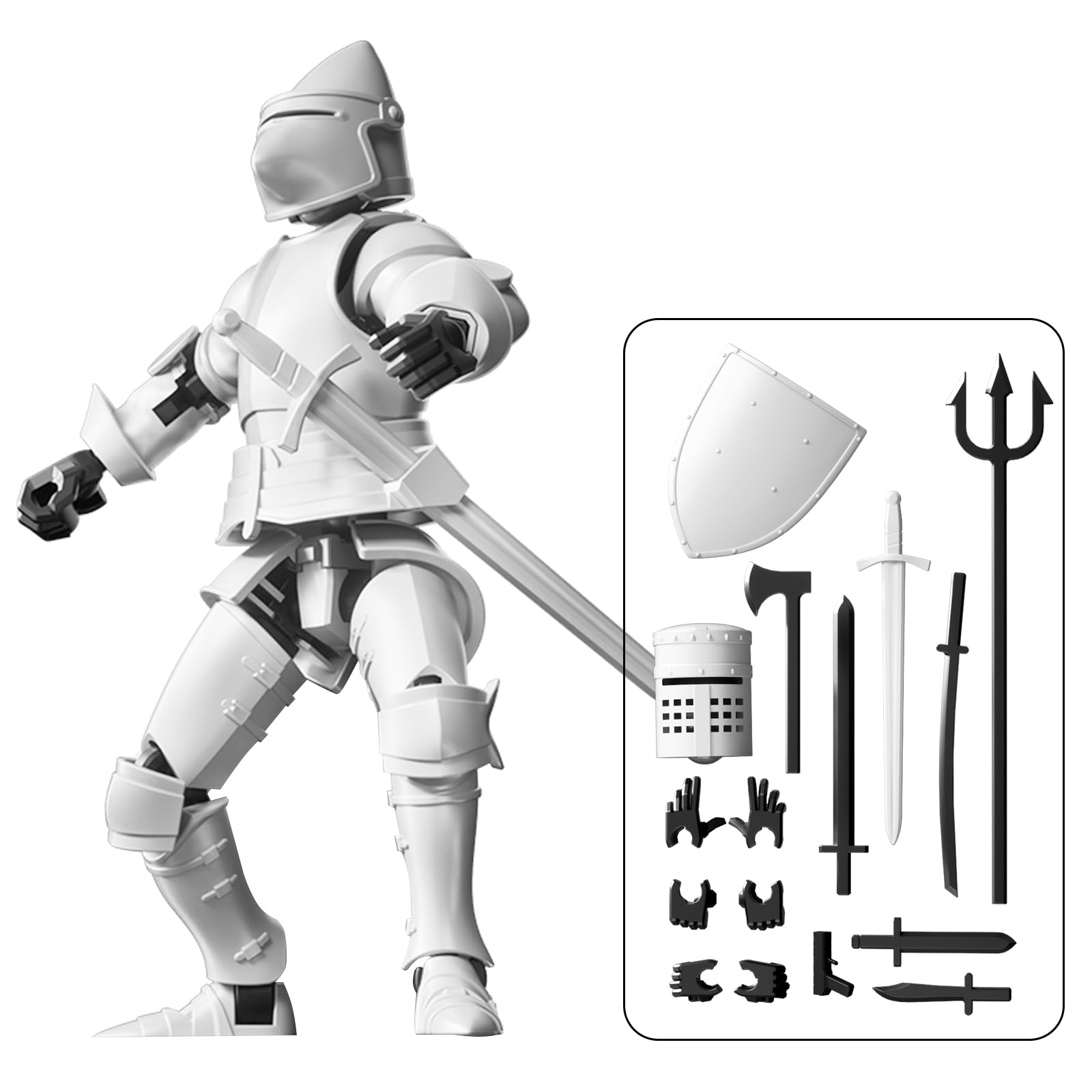 MEIEST Knight Armor Action Figure,Multi-Jointed Movable Robot Mannequin T13,Multiple Accessories, Desk Decoration, Creative Gifts (White) — image 1
