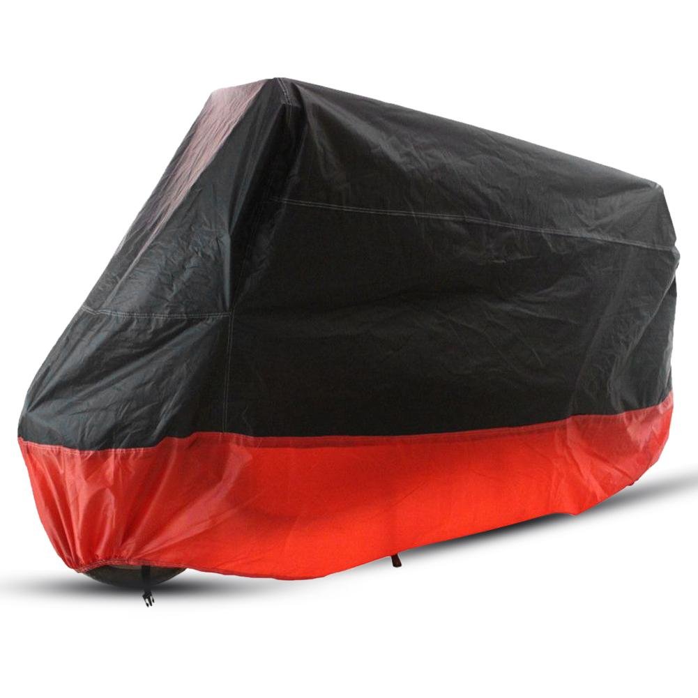 Aramox Motorcycle Cover, Waterproof, Breathable, UV Protection, 190T Polyester, Black and Red, Size L 220x95x110cm, with Storage Bag