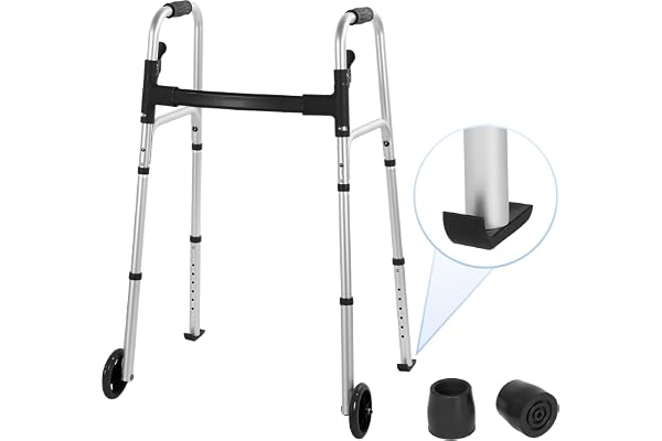 Careboda Folding Walker for Seniors, Lightweight Walker with Front Wheels, Height Adjustable for Men & Women, 30-37 Inches, P