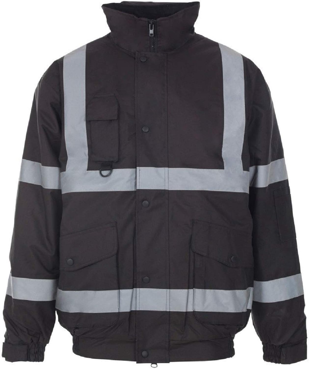 Hi Vis Black Bomber Jacket High Visibility Waterproof Security Zip