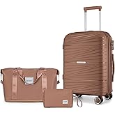 LARVENDER Carry On Luggage 22x14x9 Airline Approved, 20 Inch Hardshell & Lightweight PP Carry On Suitcase for Women with Spinner Wheels TSA Lock, Mocha