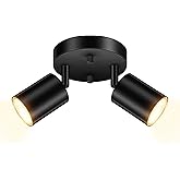 AUQUEE LED 2 Light Track Lighting Kit, LED Track Lighting Fixtures, Black Round Ceiling Spot Lighting, Flexibly Rotatable Lig