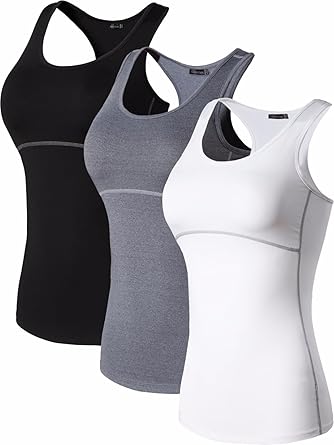 Jeansian Damen Sportunterhemden Exercise Training Fitness Yoga 3 Packs Quick Dry Compression Tank Tops Vests Shirts SMF001