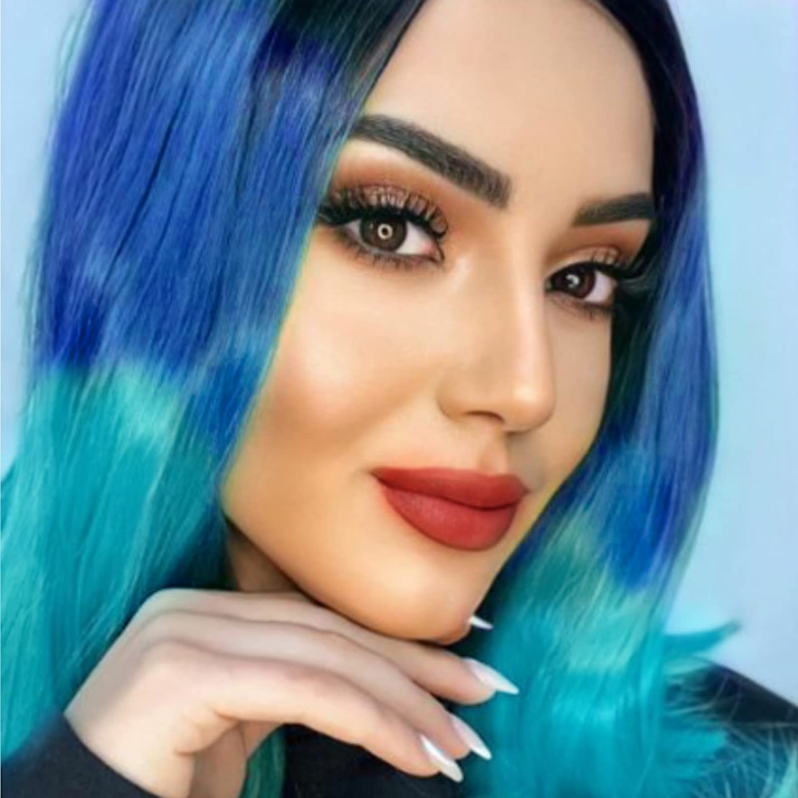 Blue Short Bob Lace Front Wigs Glueless Ombre Wig Natural Real Hair Synthetic Straight Bob Cut Wig Pre Plucked Hairline with Baby Hair Short Lace Frontal Wigs Party Makeup Cosplay Daily 14Inch