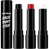 BADCOLOR 3PCS Face Paint Kit Sticks, Black White Red Eye Black Sticks Face Body Paint Makeup for Clown Sports Professional Halloween SFX Makeup Cosplay Joker Zombie Vampire Costume Parties