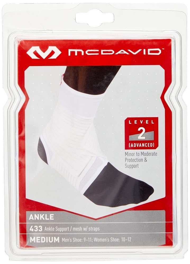McDavid 433 - Ankle Support Mesh With Straps - Breathable Non-Neoprene Compression Ankle Support - Black or White