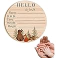 Personalized DIY Wood Birth Announcement Card Round for Newborn Baby I'm Here Wooden Plaque for Baby Name and Birth Detail (Style 3)