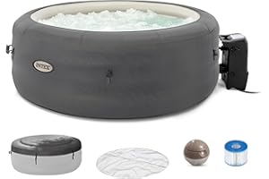INTEX SimpleSpa 4 Person Round Inflatable Hot Tub, Bubble Massage Spa Set with Insulated Cover, Thermal Ground Cloth, & Chemi