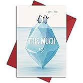 Cheerin Romantic Love Card with Envelopes - Sweetest Day Cards for Him and Her - Anniversary Card for Husband, Wife, Fiance, Boyfriend, Girlfriend - Penguin Birthday Card Gift 5x7 Inch