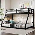 UOCFYK Twin XL Over Queen Bunk Bed for Teens and Adults, Heavy-Duty Metal Bunk Bed Frame with Full Length Guardrail and Ladder, Noise Reduced & No Box Spring Needed, Black