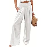 ANRABESS Women Linen Palazzo Pants Summer Boho Wide Leg High Waist Casual Lounge Pant 2026 Beach Travel Vacation Outfits