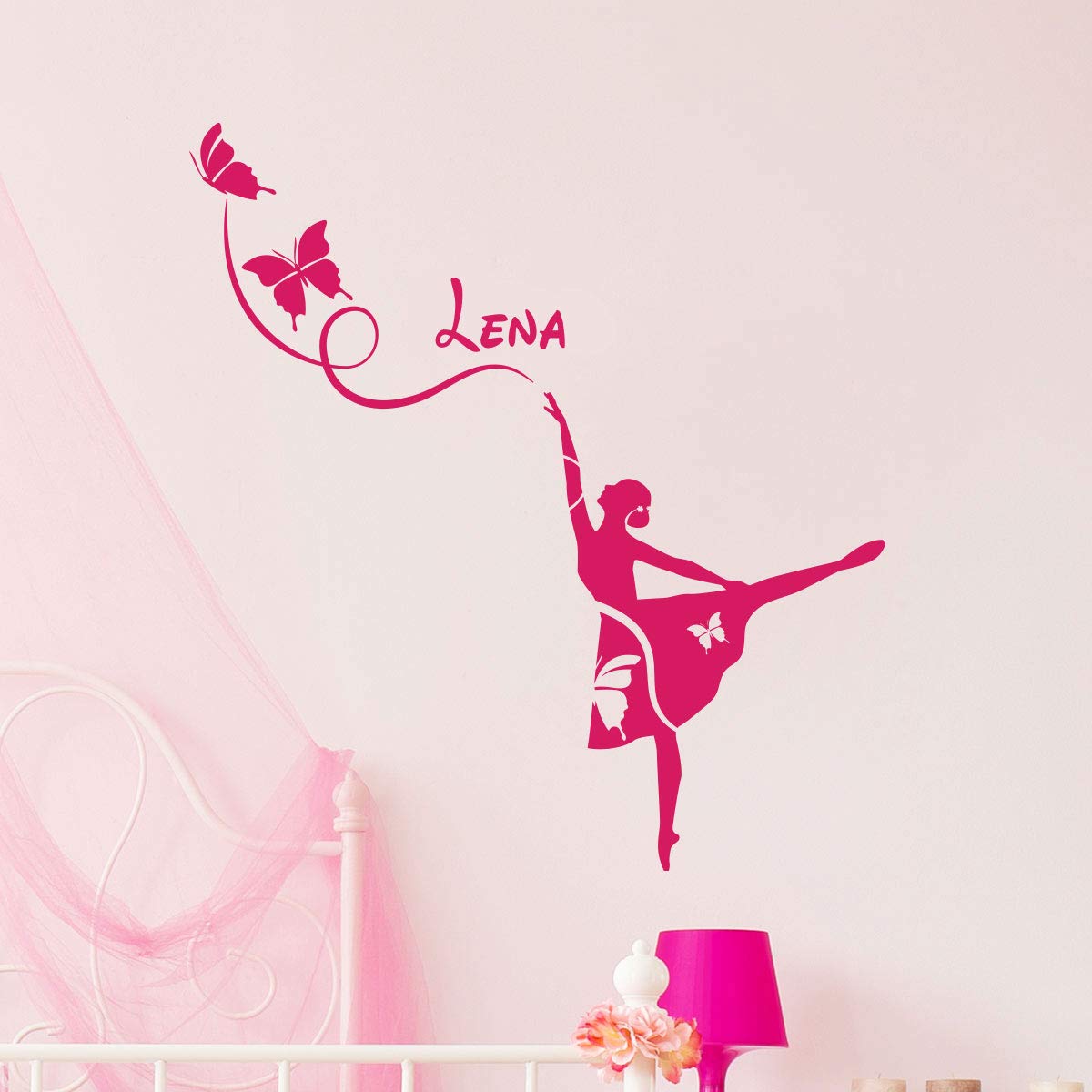 Personalised Name Stickers | Personalised Name Sticker – Children's Room Wall Decoration | 2 Sheets of 45 x 25 cm and 40 x 25 cm – Fuchsia