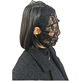 1Pcs Lace Face Cover Mask Protective Full Masks Mesh Perspective Private Masquerade Ball Party Outfits Sexy Hollow Out See Through Hood Adults Skin Cosplay Costume Props Womens Elastic Veils(Black)