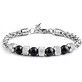 MENGLINA Fashion Women Men Charm 8MM Natural Stone Strand Bracelets Stainless Steel Link Chain Bangles Tiger eye Beaded Yoga Bracelet Male Jewelry