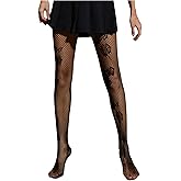 Verdusa Women's Patterned Fishnet Tights Y2k Sheer Floral Stockings Pantyhose Rave Date Night Outfits