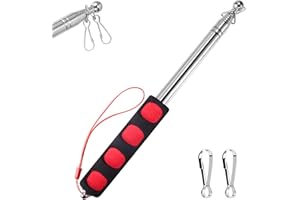 BONWIN 1.6M Telescopic Handheld Flagpoles with Clips, 5.25 Feet Thick Portable Stainless Steel Telescopic Banner Flag Pole - Tour Guide Flag Pole - Teaching Pointer Stick (5 Ft, Red Black,1 Pack)