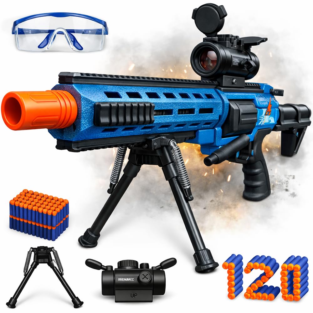 Realistic Toy Foam Blaster Sniper with Scope, Toddler Toy Dart Blaster with 120 Soft Foam Darts, Goggles, Air Pocket Technology Outdoor Game, Easter Basket Stuffers Kids Toys for Ages 8-12 Boys Girls