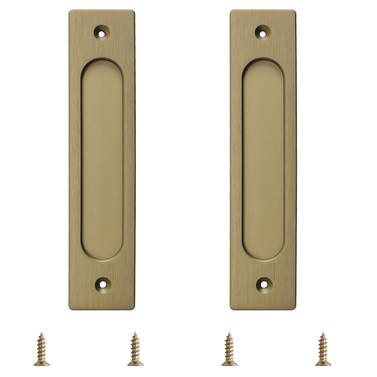 MOROBOR Rectangular Recessed Sliding Door Pulls, 2pcs Bronze Gold Flush Pull Aluminum Alloy Closet Door Finger Pulls with Mounting Screws for Sliding Barn Door(180mm)