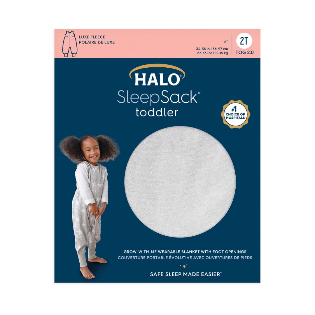 HALO Sleepsack Toddler Sleeping Bag, Luxe Fleece Wearable Blanket, TOG 2.0, Grey, 3T