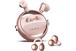 PAXA 2 in 1 Clip on Open Ear Headphones Wireless Earbuds, 0 Delay Bluetooth 6.0, Ultra-long 140H Play, Auto L-R Recognition Touch Control, Hybrid Noise Reduction for Work Fitness Daily Use,Ctbuds Rose Gold
