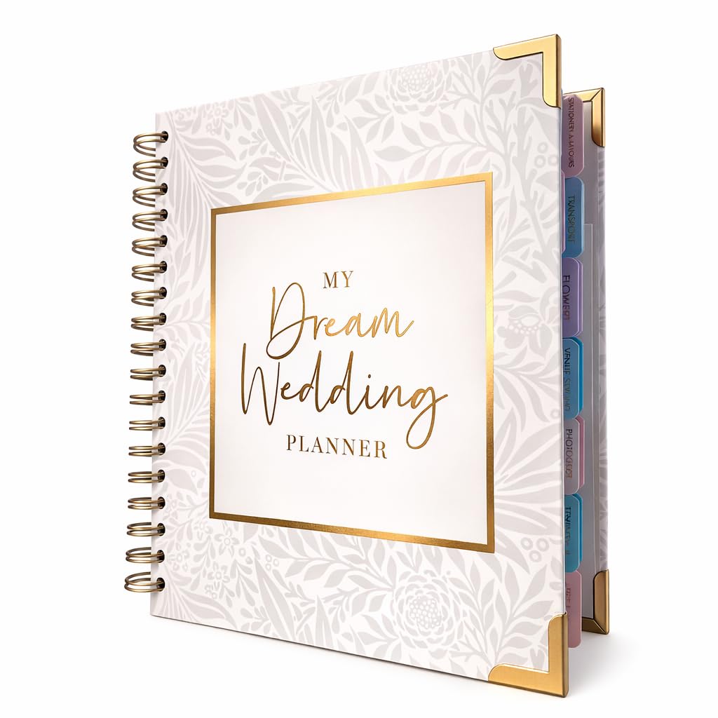 Wedding Planner Book – Luxury Spiral Bound Wedding Organiser with Guest List for 130 Guests, Budget Planner, Timeline, Mood Boards & Storage Pocket & Gift Box