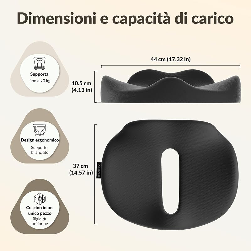 Cuscino Ergonomico per Sedia Ufficio, 40 x 38 x 10 cm, Nero — foto 4 di 8
