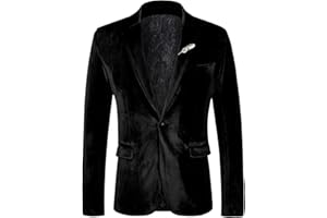 WEEN CHARM Velvet Blazer for Men Slim Fit One Button Sport Coat Tuxedo Jacket for Prom Wedding Party Dinner