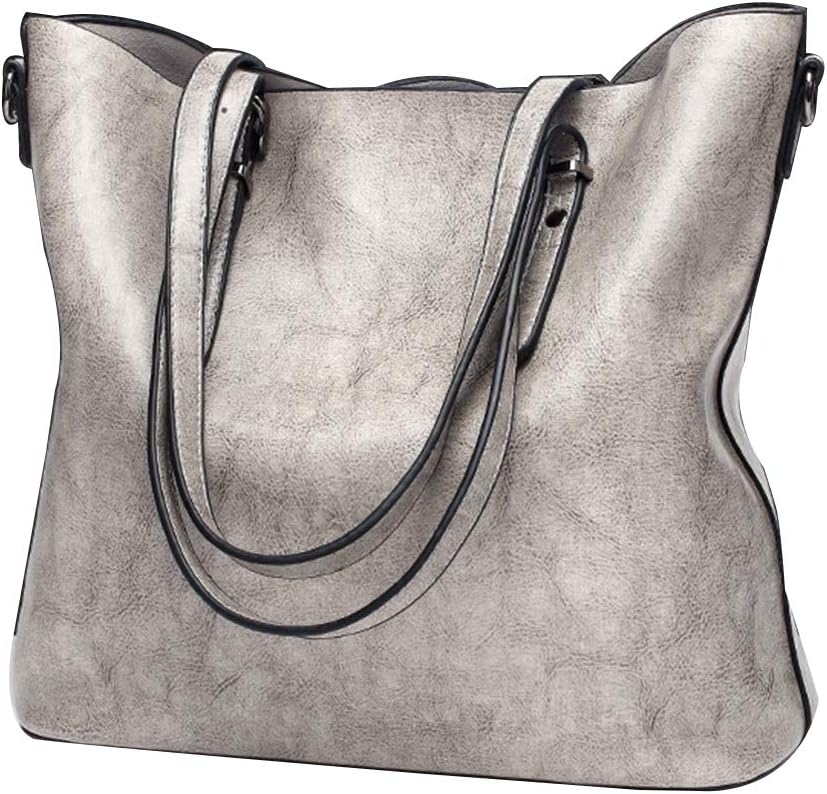 TankMR Women Handbag Tote Bag,Faux Leather Shoulder Bag,Lightweight Tote Bag Lady Stylish Handbags for Work Business School College Travel Light Gray