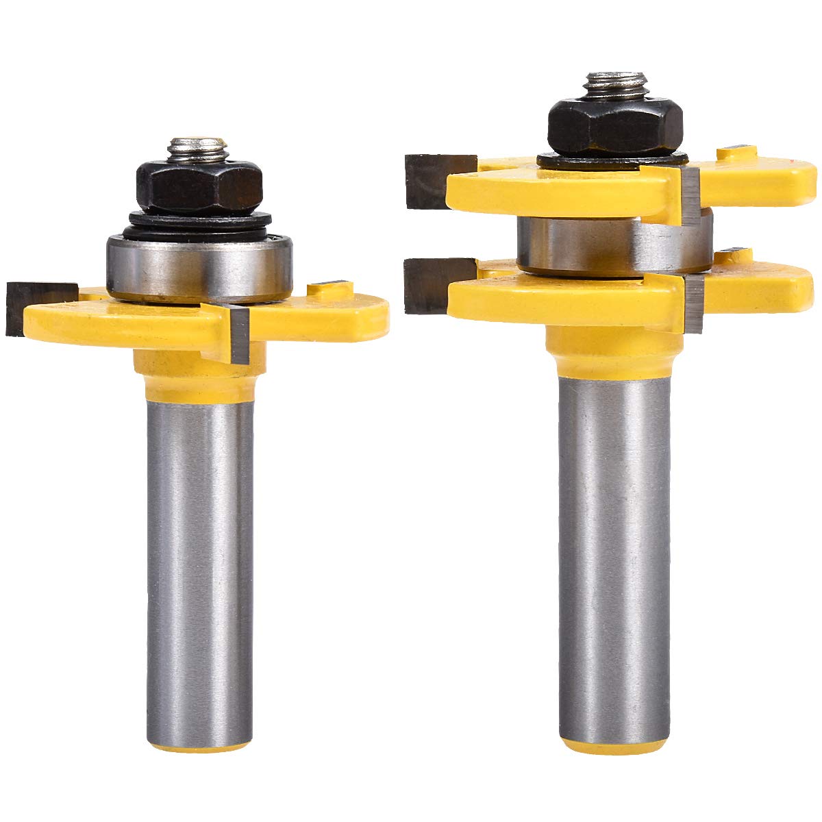 HOHXEN 2 Pcs/Set Tongue and Groove Router Bit Set, 1/2 Inch Shank Grooving Router Bit, 3 Teeth T-Shape Wood Milling Cutter, WoodWorking Tools - (1/2" Shank, 1/4" Teeth Width, 1/2" Teeth Depth)