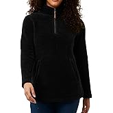 32 Degrees Heat Women's Mock Neck Fleece 1/4 Zip Pullover Sweater with Pockets (US, Alpha, Large, Regular, Regular, Black)