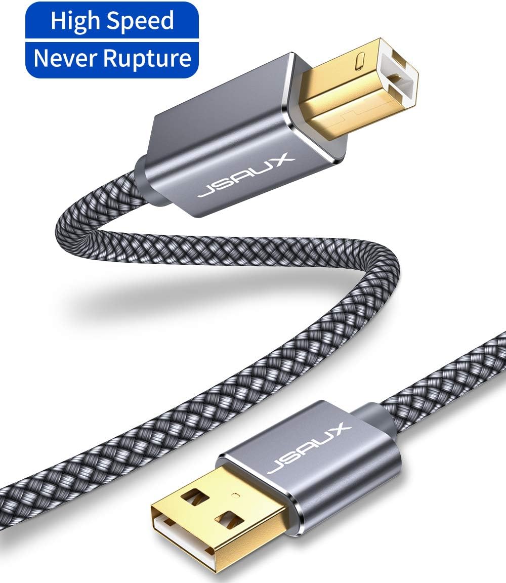 Printer Cable, JSAUX 6.6FT USB Printer Cord 2.0 Type A Male to B Male Cable Scanner Cord High Speed Compatible with HP, Canon, Dell, Epson, Lexmark, Xerox, Samsung and More (Grey): Computers & Accessories