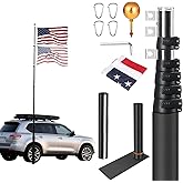 20FT Telescoping Flag Pole, Heavy-Duty Aluminum Alloy Tailgate Flag Pole with Tire Bases, Portable Flag Poles for Outdoor Activities Such as RVs, Trucks, Car Tailgates, Camping
