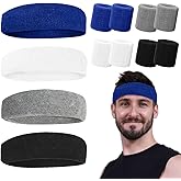 Sports Sweat Bands for Men -12 Pack Sports Headband and Wristbands, Sweatbands Colorful Cotton Sweat Band for Women ＆ Men Tennis Basketball Outdoor Athletic, Running, Gym