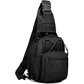 J.SH 4-in-1 Tactical Sling Bag with Hidden Compartment Men's Outdoor MOLLE Crossbody Bag EDC Backpack Small Tactical Backpack - Black