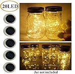 5 Pack Mason Jar Lights, 20 LED Solar Warm White Fairy String Lights Lids Insert for Garden Deck Patio Party Wedding Christmas Decorative Lighting Fit for Regular Mouth Jars