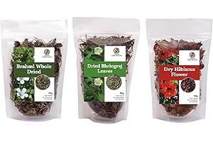 Organics Hair Care Combo Of Bhringraj Dry Leaves Dry Brahmi Leaves Dry Hibiscus Flower Pack Of 3 150Grams