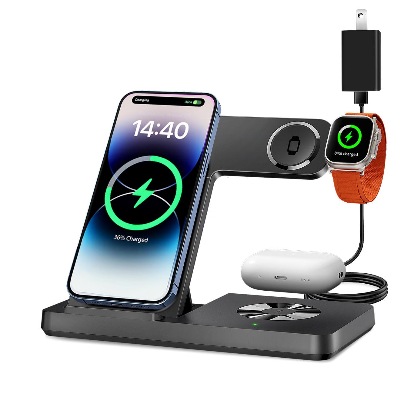 Photo 1 of 3 in 1 Charging Station for Multi Devices, Wireless Charger for iPhone 8-16 Series & Apple Watch, Wireless Charging Station