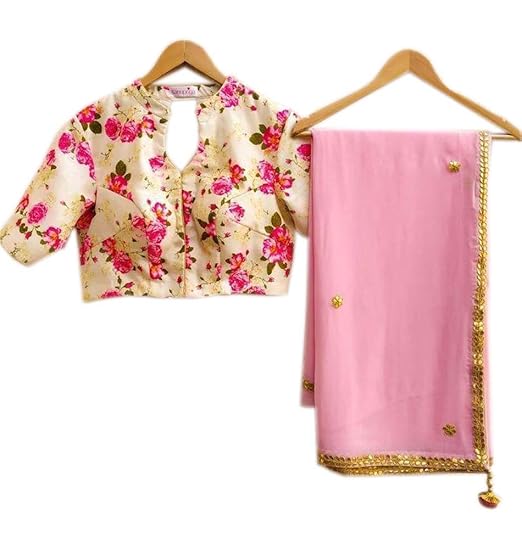 Womens Baby Pink Color Georgette Saree Printed Blouse