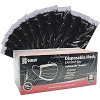 Bigox Disposable Face Mask Individually Wrapped 50 Pack Black