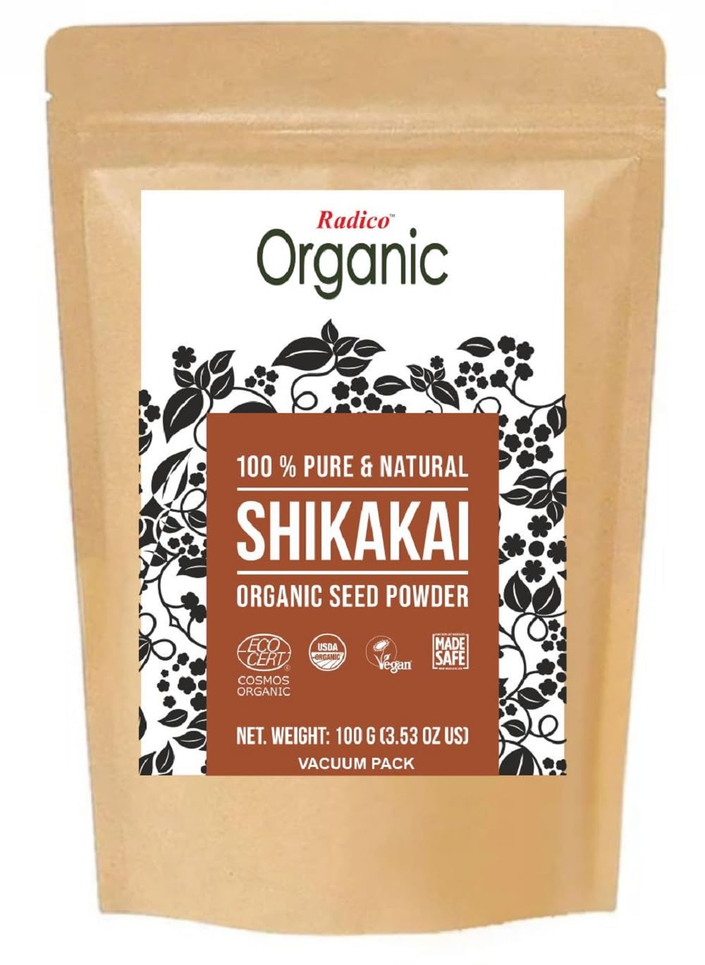 RADICO - Organic Shikakai Powder - Intensive care & cleansing for the hair - Suitable for all hair types - Specially recommended for fine hair - 100 gr