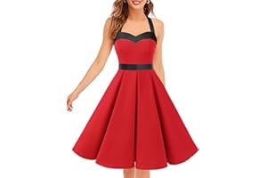 DRESSTELLS Women Vintage 1950s Cocktail Party Dress Retro Halter Wedding Guest Pinup Swing Dress