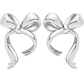 CUFELMU Gold Silver Bow Drop Earrings for Women Long Tassel Chain Bow Earrings Ribbon Bowknot Dangle Earrings Jewelry Gifts