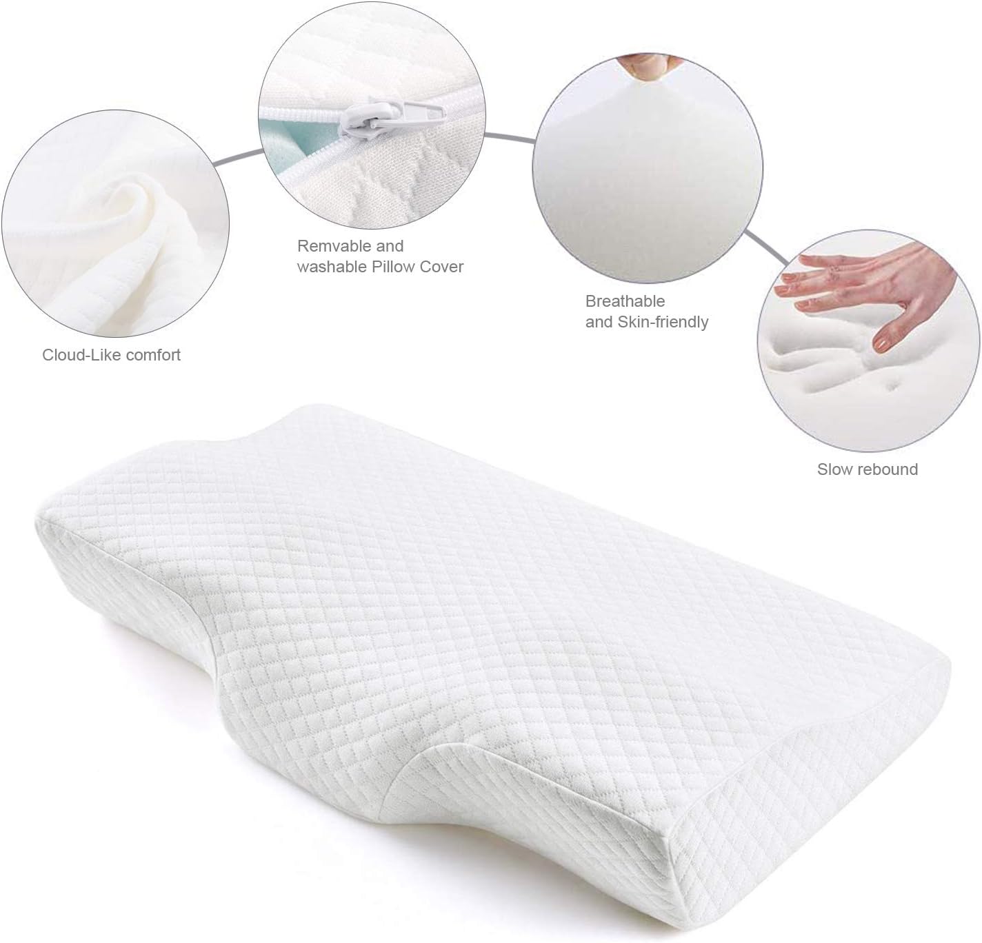 POLAR SLEEP Memory Foam Pillow Ergonomic Cervical Pillow for Neck Pain for Side Sleepers, Back and Stomach Sleepers, Orthopedic Sleeping Pillow with Free Pillowcase - Standard Size 60x35x11/6cm: Home & Kitchen