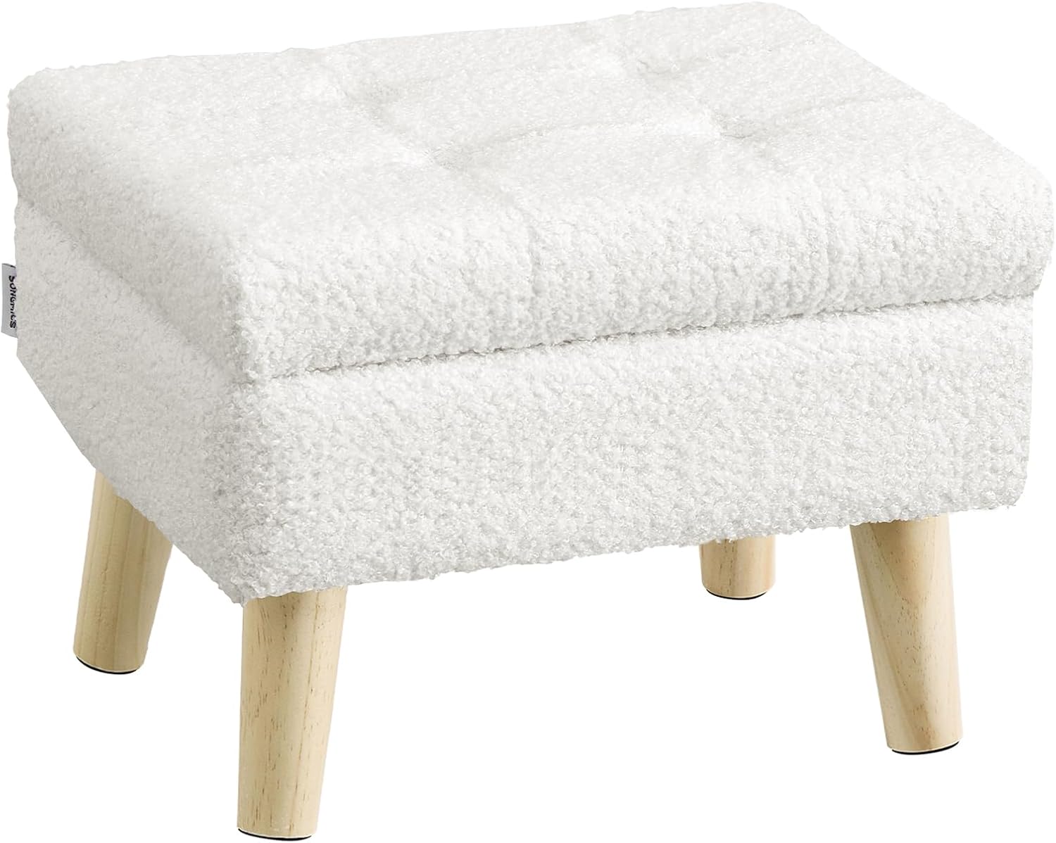 SONGMICS Storage Ottoman, Foot Stool, Ottoman with Padded Seat, Foot Rest with Wood Legs, Small Table, for Hallway, Living Room, 30 x 40 x 30 cm, Teddy Fleece, Cream White ULOM518WD01