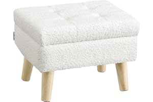 SONGMICS Storage Ottoman, Foot Stool, Ottoman with Padded Seat, Foot Rest with Wood Legs, Small Table, for Hallway, Living Ro