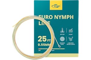 SF Euro Nymph Level Line 0.55mm Floating Fly Fishing Line with 2 Welded Loops 25FT/7.6M，85FT/25.9M Fly Line